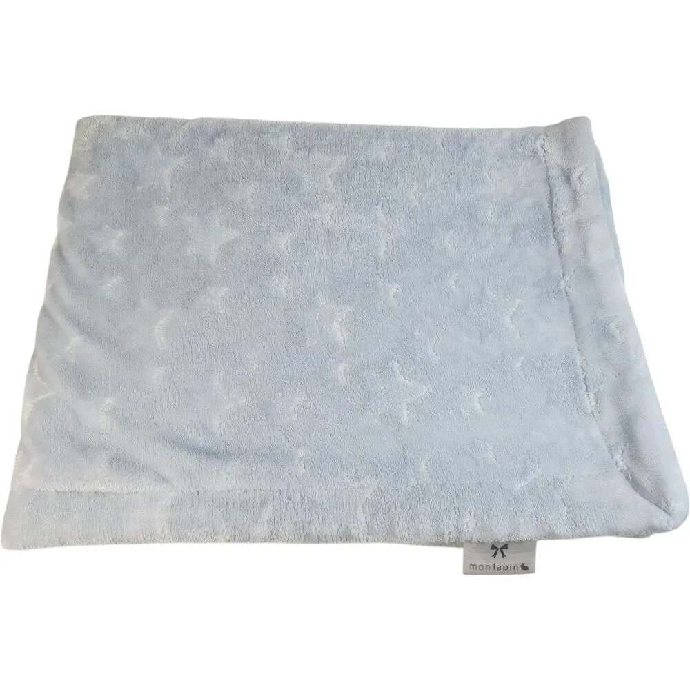 Mon Lapin Baby Blanket Mink‎ Plush Sherpa Blue Embossed Stars